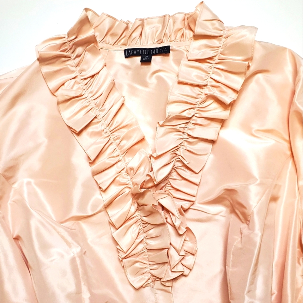 LAFAYETTE 148 Silk Taffeta Ruffled Collar Tie Waist Blouse Sz20 - Picture 3 of 8